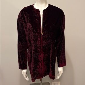 Wear in Good Health Velvet Burgundy Full Zip Jacket with Gathered Waist Size M